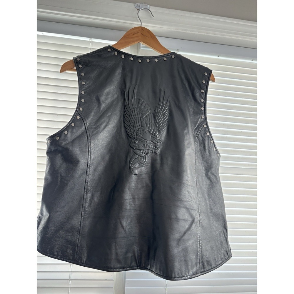 Harley-Davidson Women's 1W Leather Motorcycle Vest Studded Zip Black Biker - Picture 13 of 15